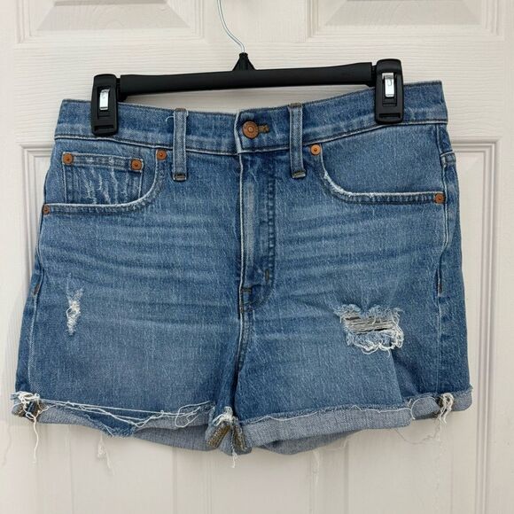 Madewell High Rise Denim Shorts Size 27 Light Wash Rips Distressed Jean Shorts - Picture 1 of 6